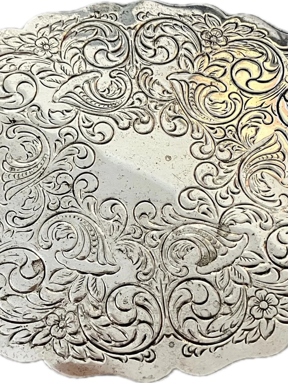 Source Unknown Silver Engraved Floral Trivet
